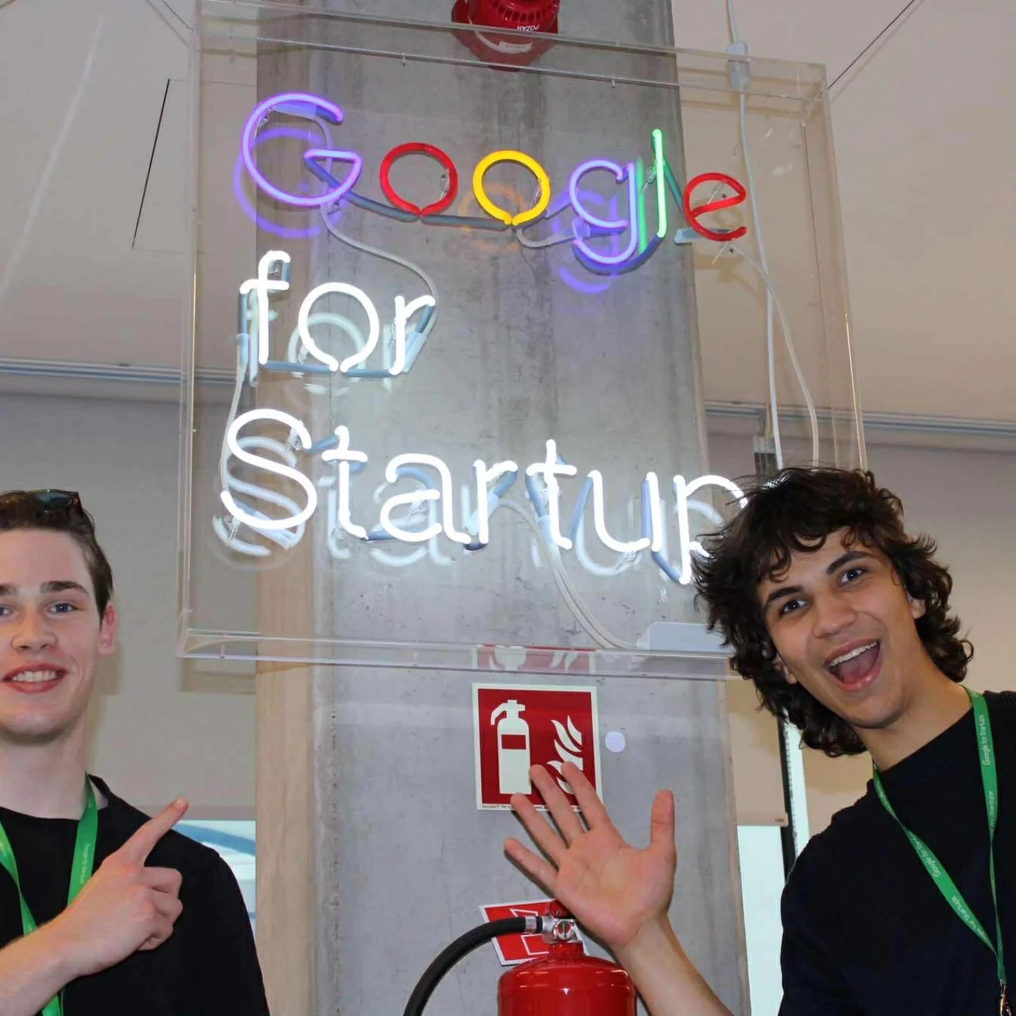 Selfie under the Google for Startups neon sign