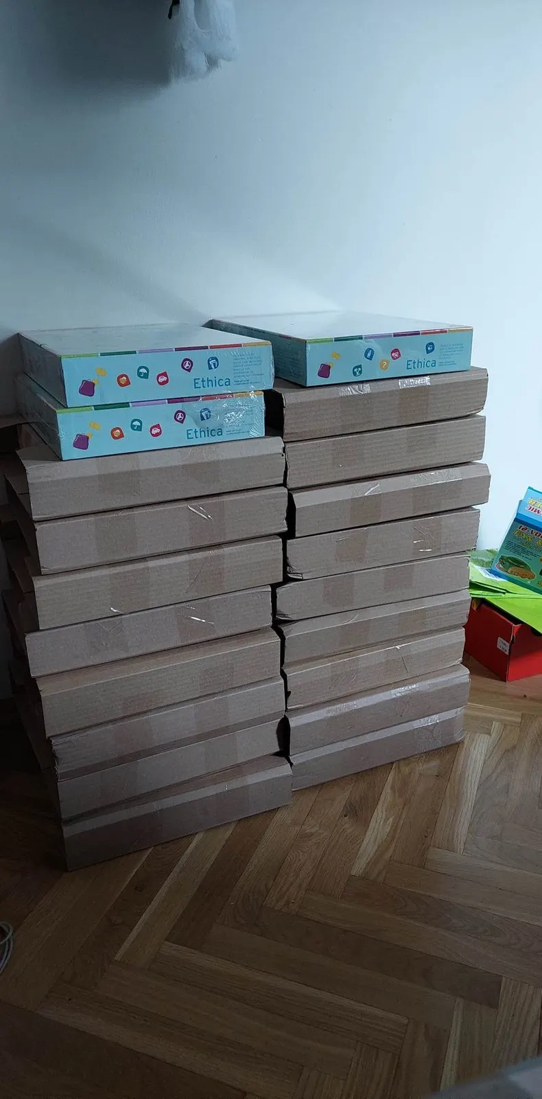 A stack of prize boxes for quiz participants
