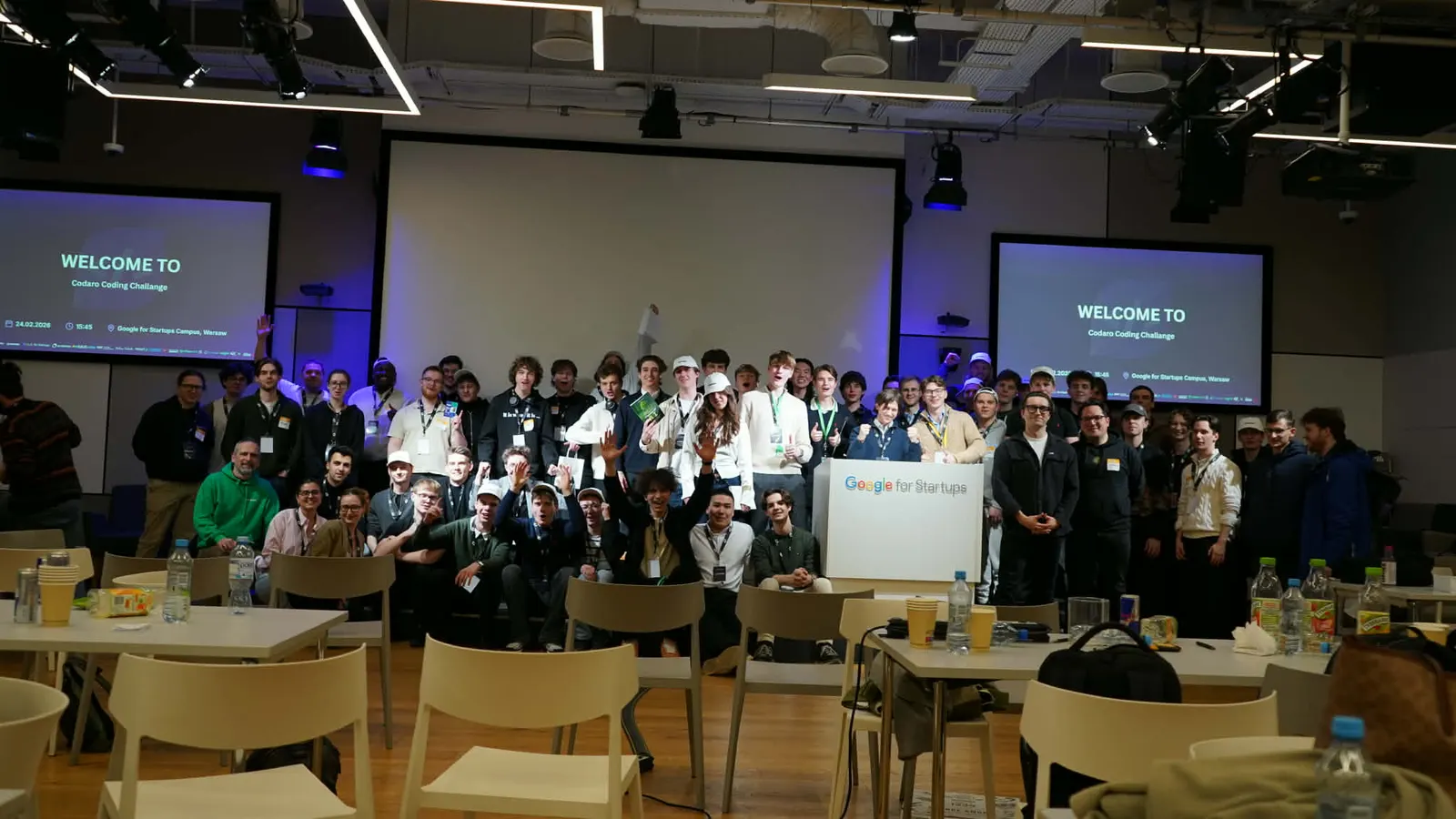 A full room of hackathon participants at Google for Startups Campus